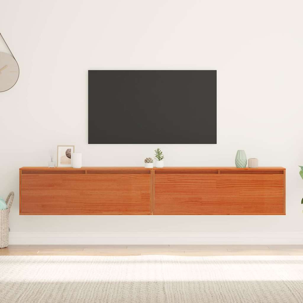 Wall Cabinets 2 Pieces Wax brown 100 x 30 x 35 cm Solid pine wood - Brittle & Co