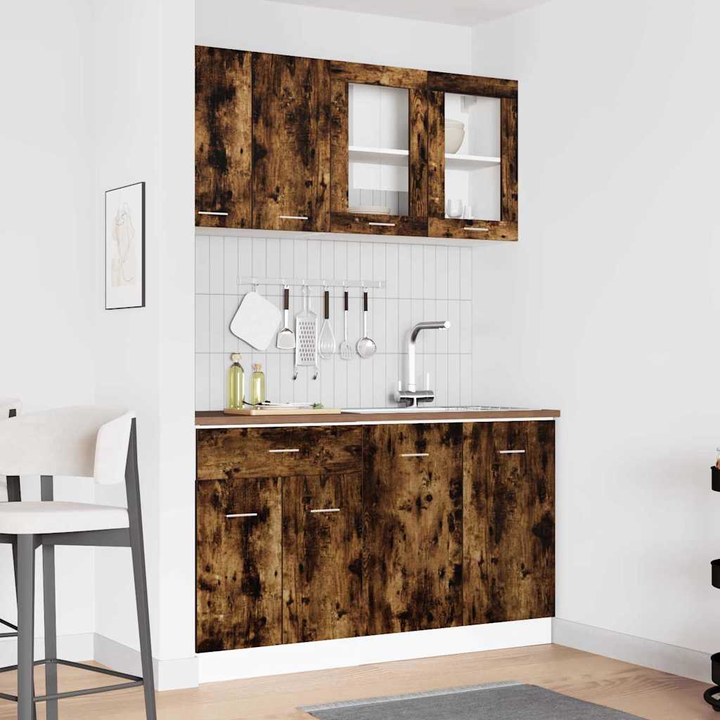 4 Piece Kitchen Cabinet Set Smoked Oak Engineered Wood - Millennium Furniture