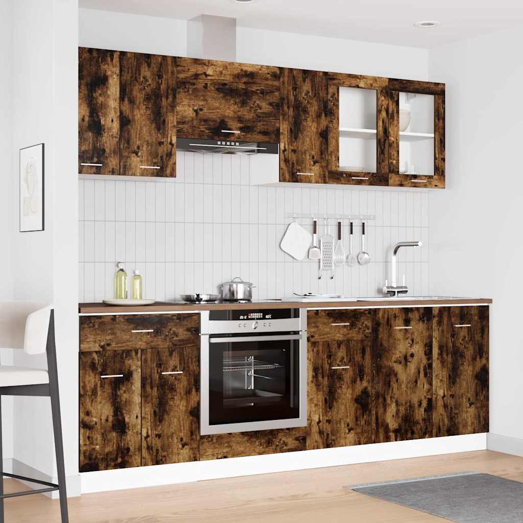 8 Piece Kitchen Cabinet Set Smoked Oak Engineered Wood - Unbeatable Bargains