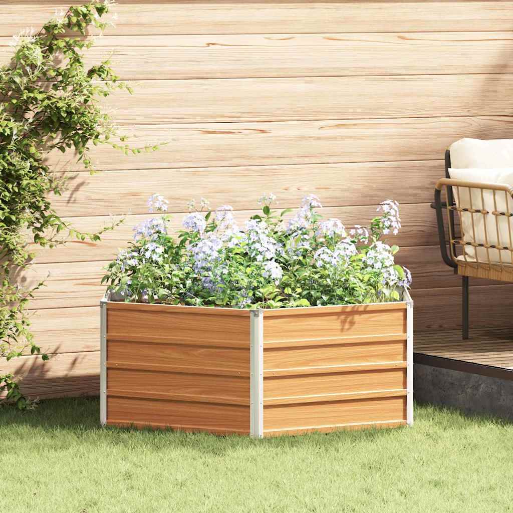 OLHCOVE Raised Garden Bed Wood Look 129x129x45 cm Galvanised Steel - Design Hut