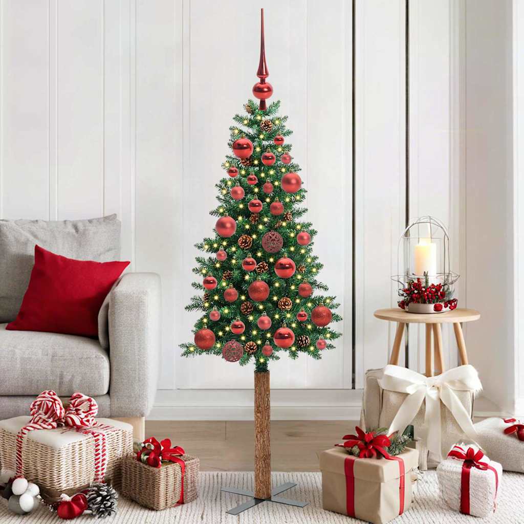 EMBERLY Slim Christmas Tree Green 150 cm PVC and Solid Pine wood - Design Hut