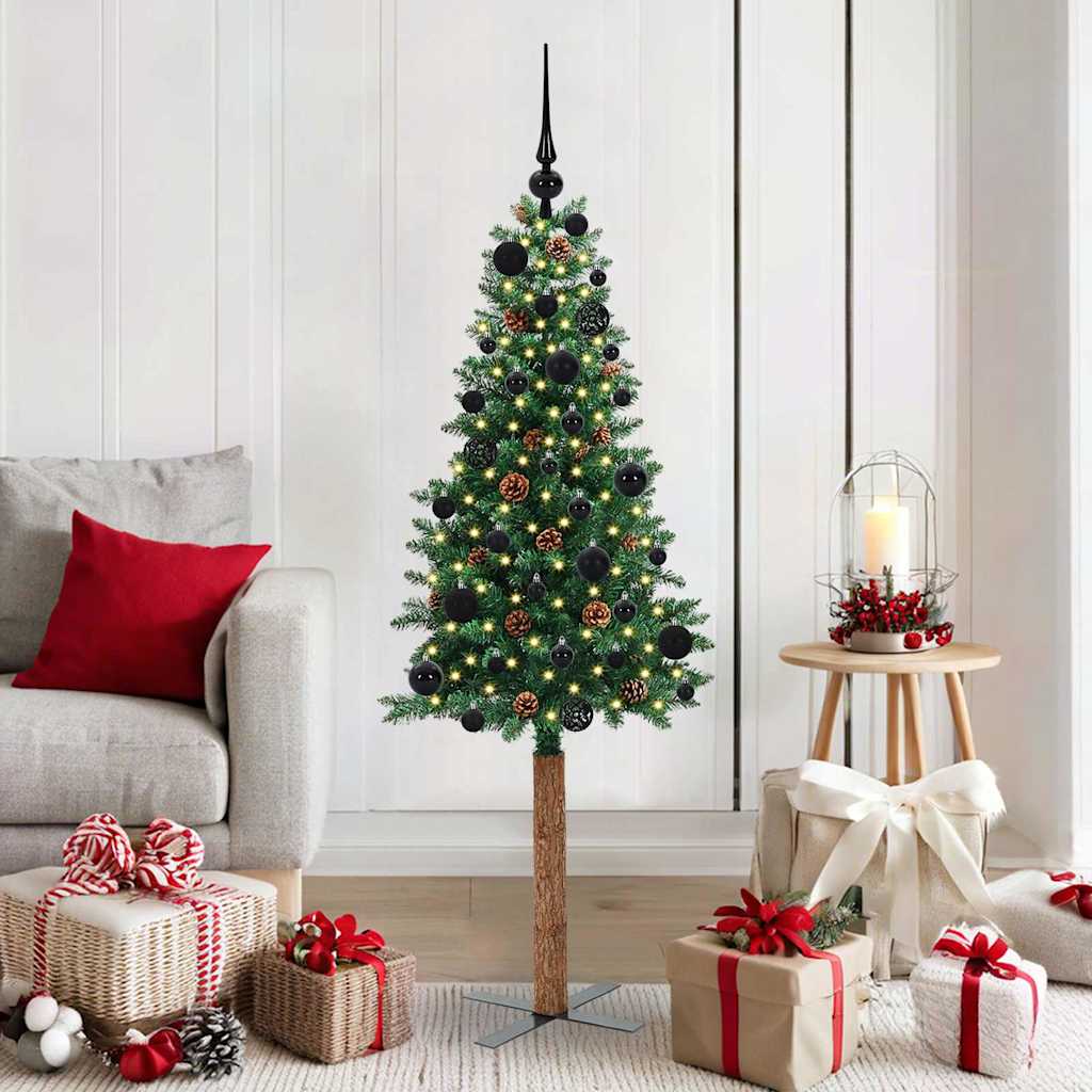 EMBERLY Slim Christmas Tree Green 150 cm PVC and Solid Pine wood - Direct Imports