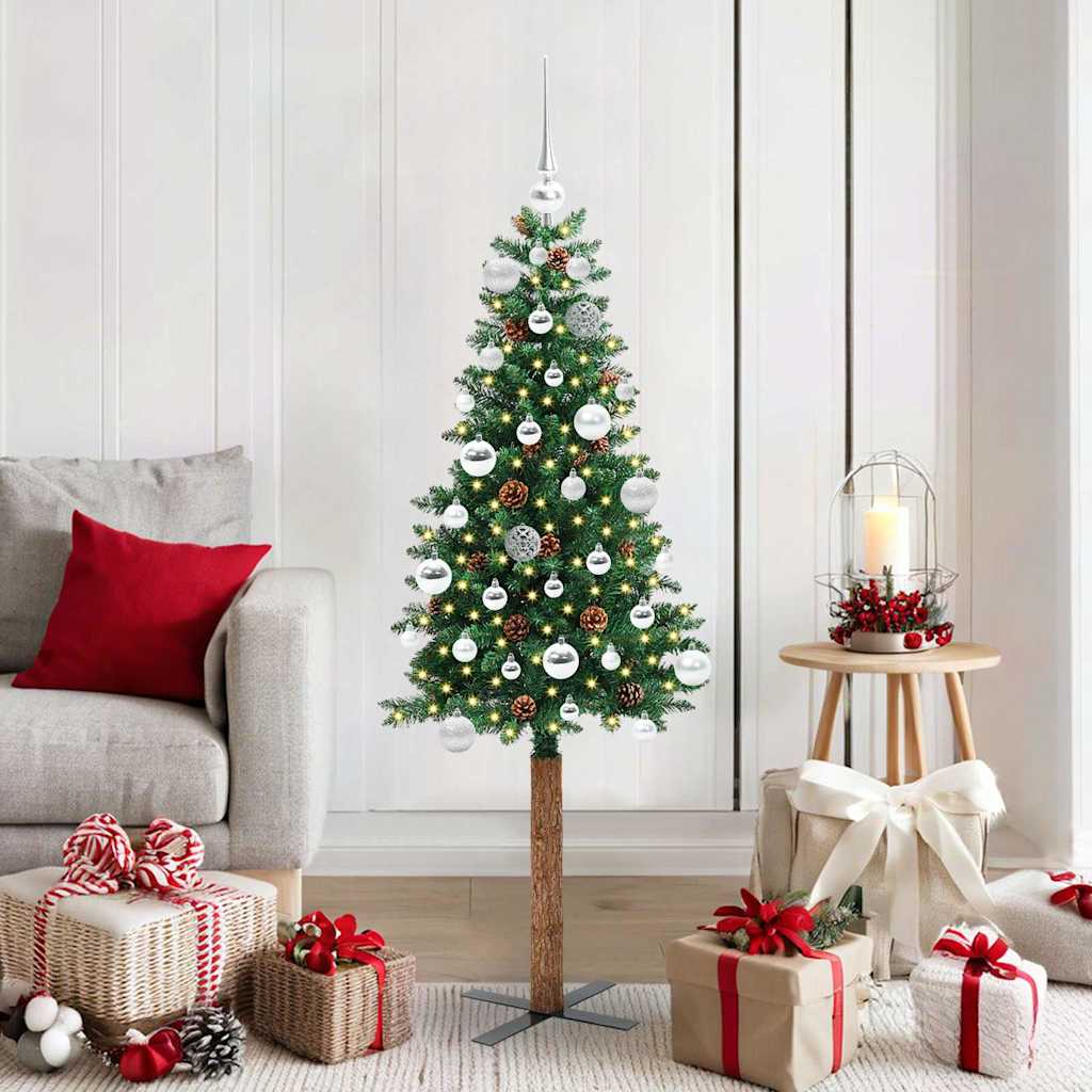 EMBERLY Slim Christmas Tree Green 150 cm PVC and Solid Pine wood - Millennium Furniture