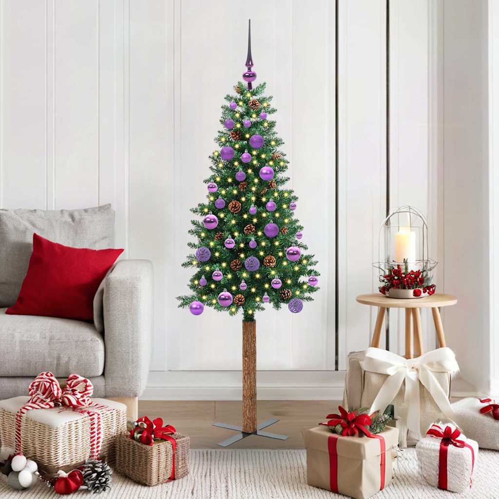 EMBERLY Slim Christmas Tree Green 150 cm PVC and Solid Pine wood - R and M Furniture
