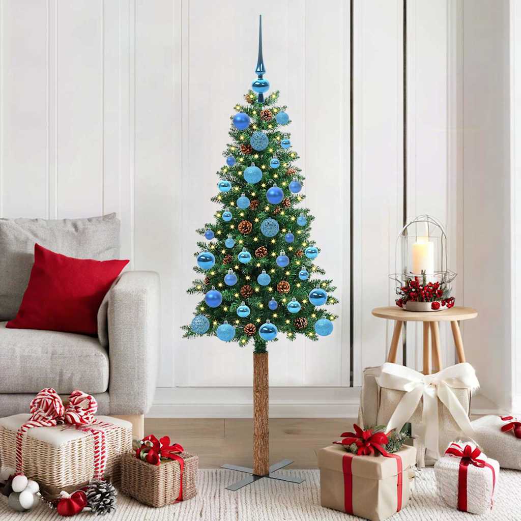 EMBERLY Slim Christmas Tree Green 150 cm PVC and Solid Pine wood - Sid & Sam