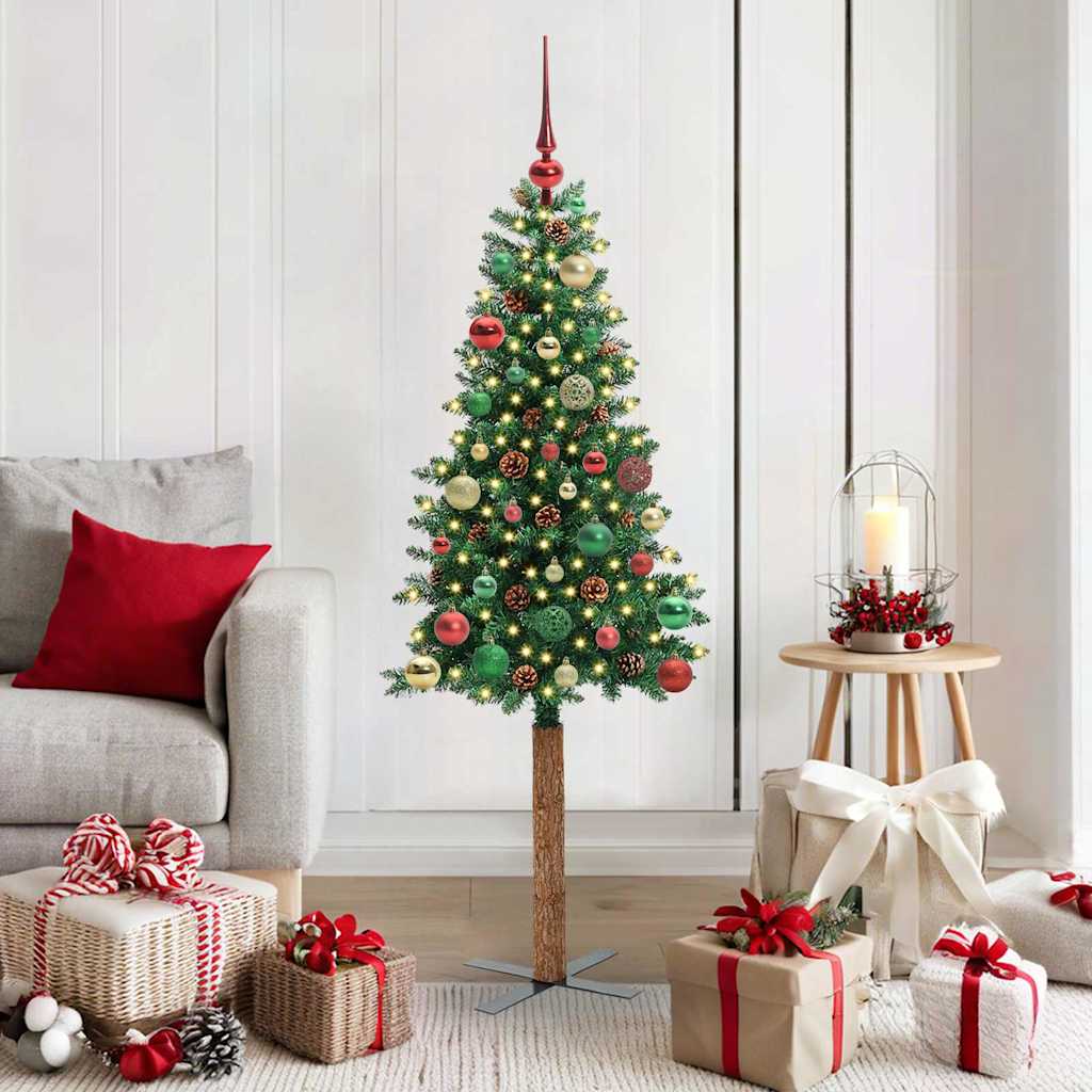 EMBERLY Slim Christmas Tree Green 150 cm PVC and Solid Pine wood - Style and Chic
