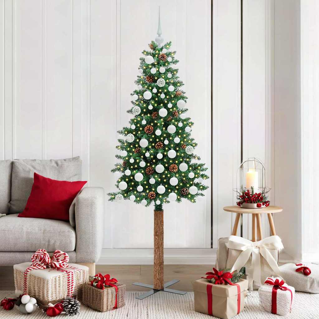EMBERLY Slim Christmas Tree Green 180 cm PVC and Solid Pine wood - Charlotte Dunes