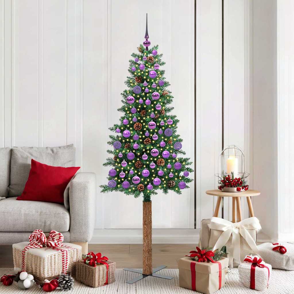 EMBERLY Slim Christmas Tree Green 180 cm PVC and Solid Pine wood - Direct Imports