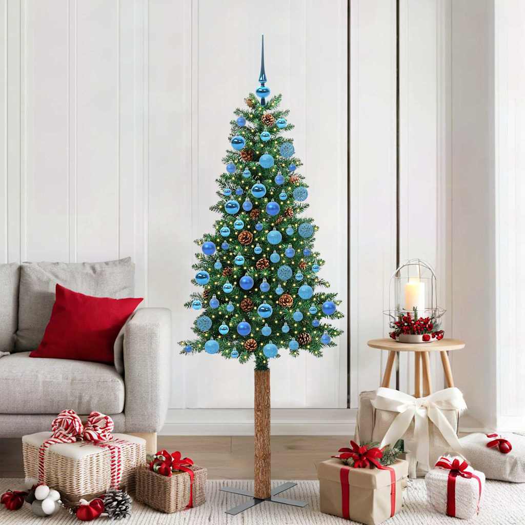 EMBERLY Slim Christmas Tree Green 180 cm PVC and Solid Pine wood - Discount Dealers