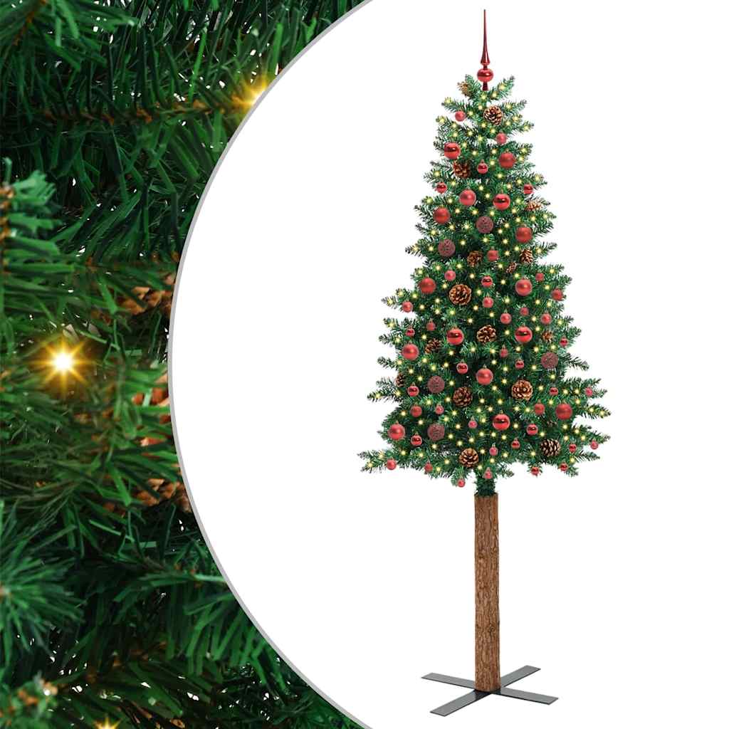 EMBERLY Slim Christmas Tree Green 210 cm PVC and Solid Pine wood - Sid & Sam