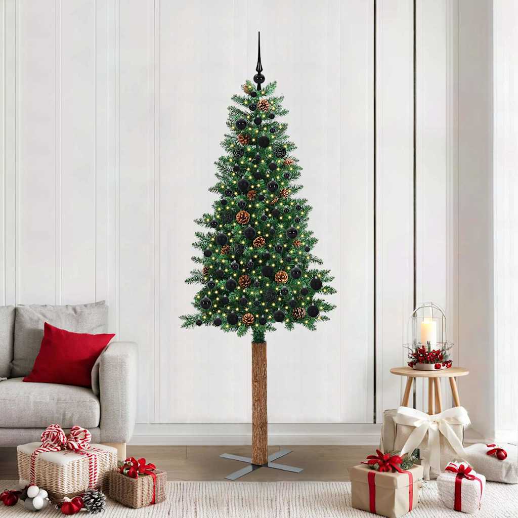 EMBERLY Slim Christmas Tree Green 210 cm PVC and Solid Pine wood - Style and Chic