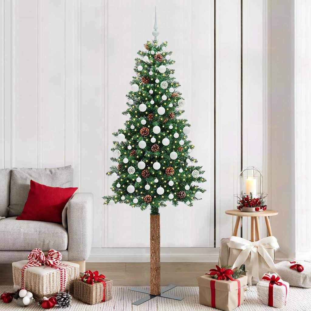 EMBERLY Slim Christmas Tree Green 210 cm PVC and Solid Pine wood - Tyrell & Tyrell