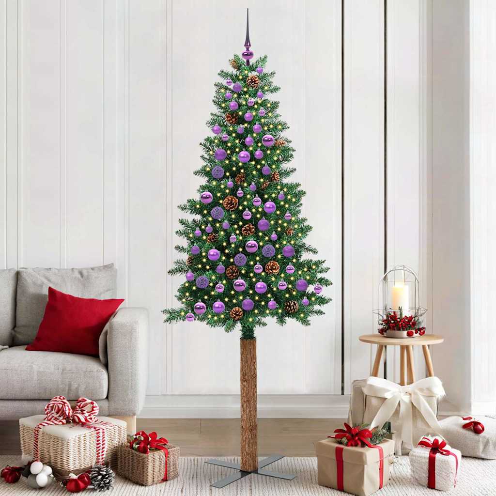 EMBERLY Slim Christmas Tree Green 210 cm PVC and Solid Pine wood - Brittle & Co
