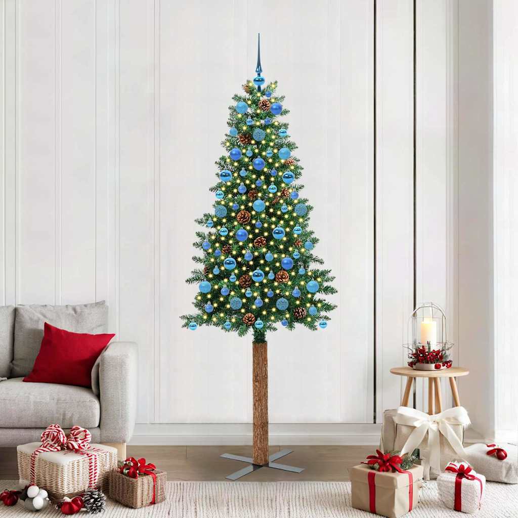 EMBERLY Slim Christmas Tree Green 210 cm PVC and Solid Pine wood - Casper Homes