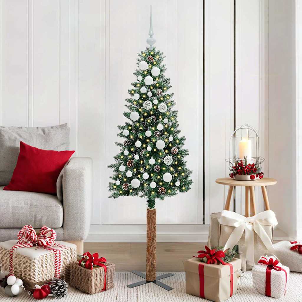 EMBERLY Slim Christmas Tree with 150 LEDs Green and White 150 cm - Discount Dealers