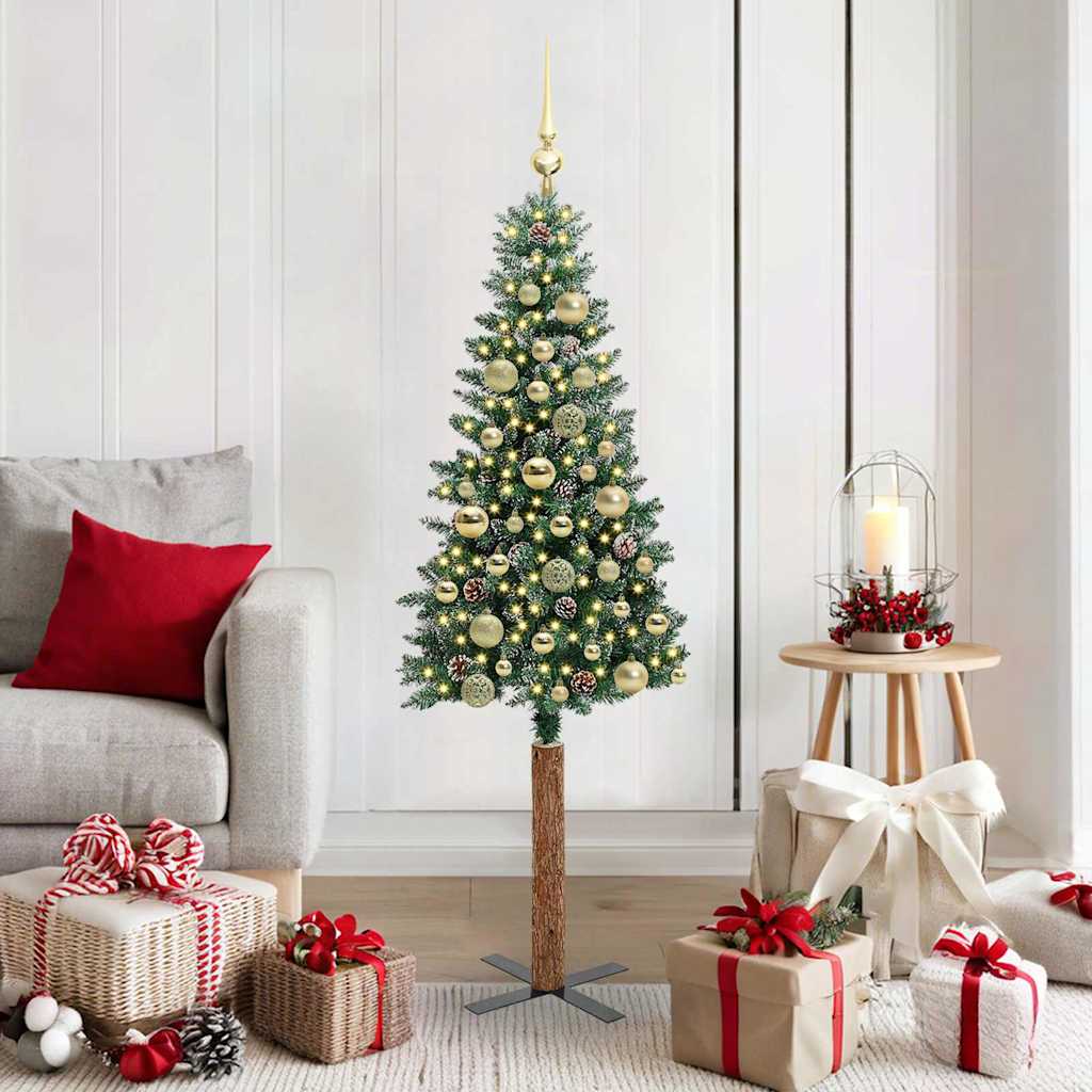 EMBERLY Slim Christmas Tree with 150 LEDs Green and White 150 cm - Merkel Designers