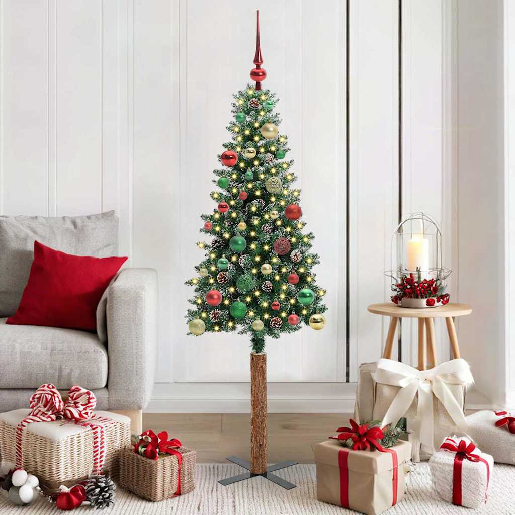EMBERLY Slim Christmas Tree with 150 LEDs Green and White 150 cm - Sid & Sam