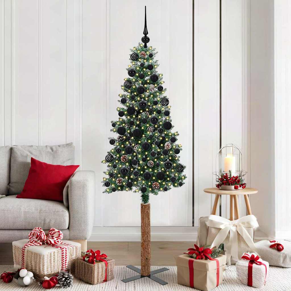 CLOVYN Slim Christmas Tree with 300 LEDs Green and White 180 cm - Direct Imports