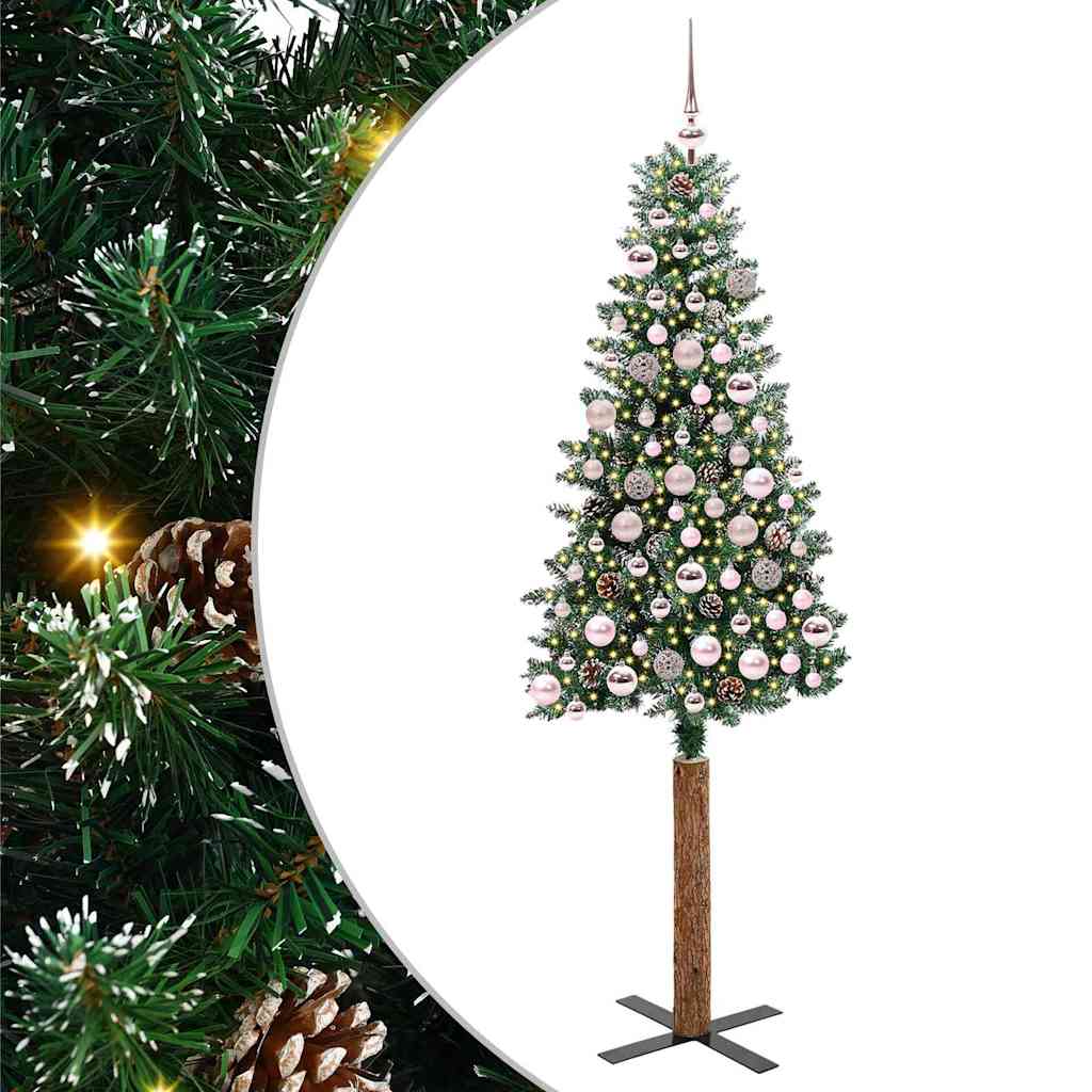 CLOVYN Slim Christmas Tree with 300 LEDs Green and White 180 cm - Discount Dealers