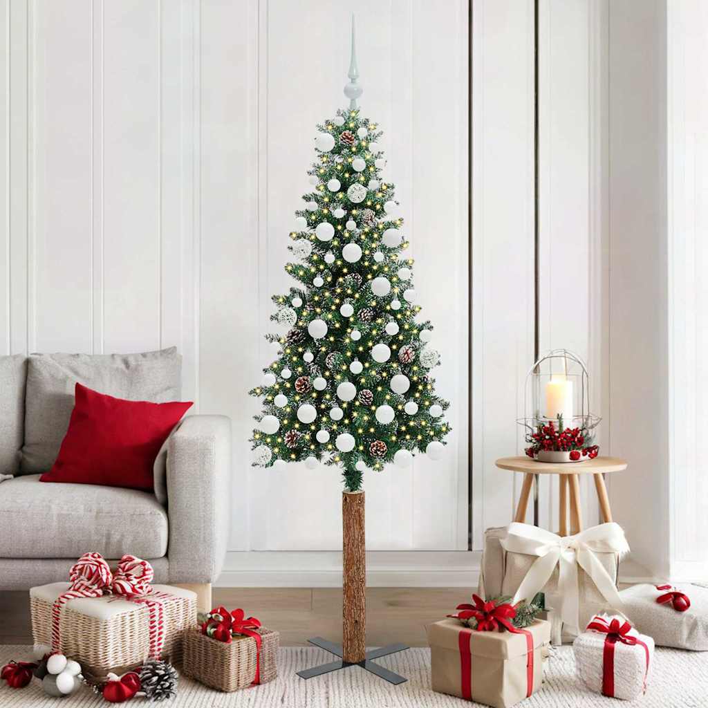 CLOVYN Slim Christmas Tree with 300 LEDs Green and White 180 cm - Merkel Designers