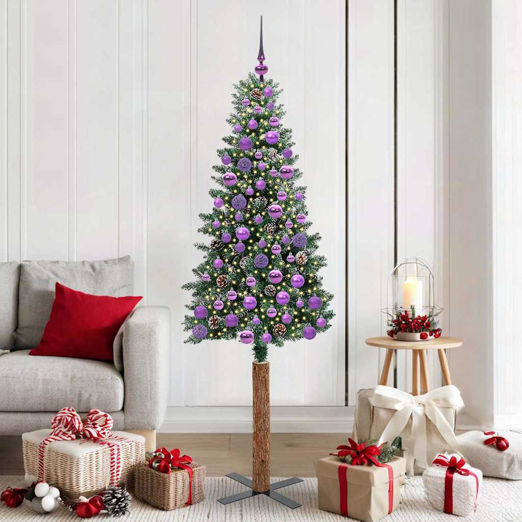 CLOVYN Slim Christmas Tree with 300 LEDs Green and White 180 cm - R and M Furniture