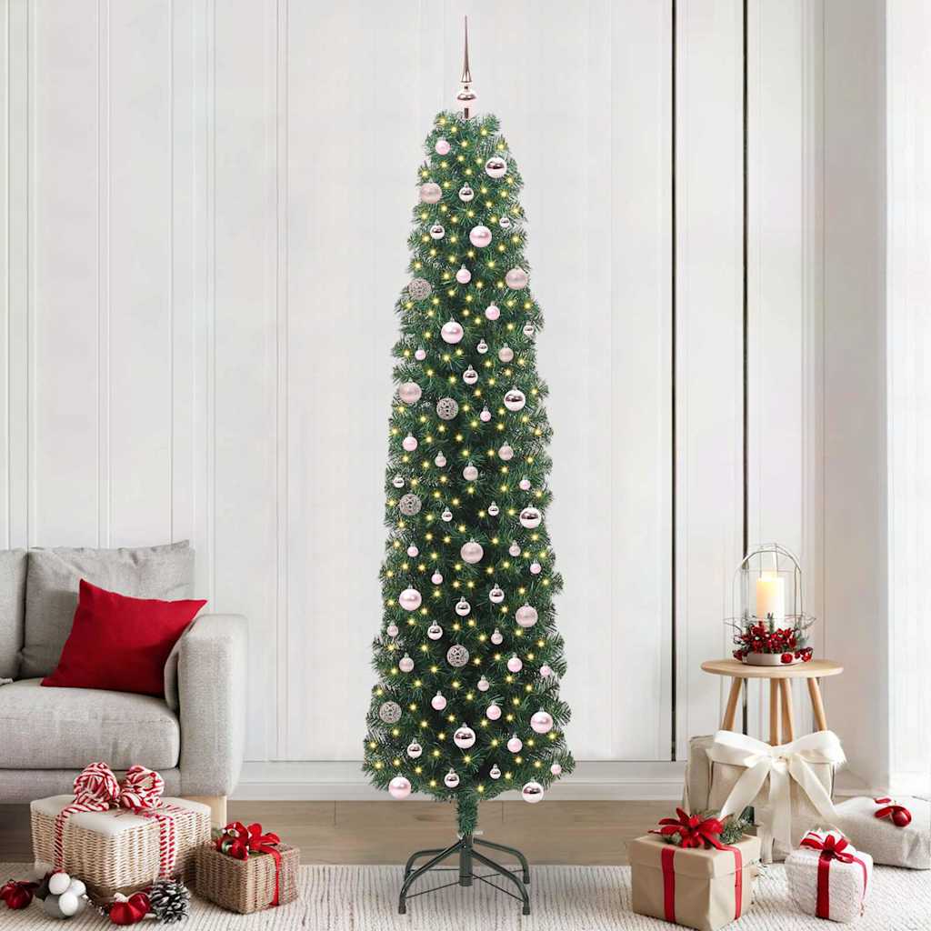 CLOVYN Artificial Christmas Tree with 300 LEDs with Stand Green 240 cm - Discount Dealers
