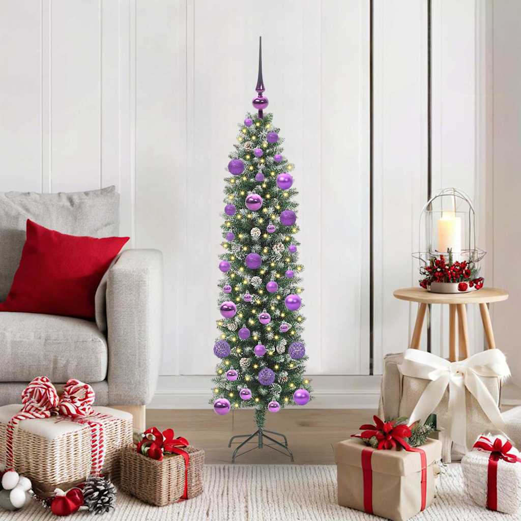 EMVER Artificial Slim Christmas Tree Green and white 120 cm - Unbeatable Bargains