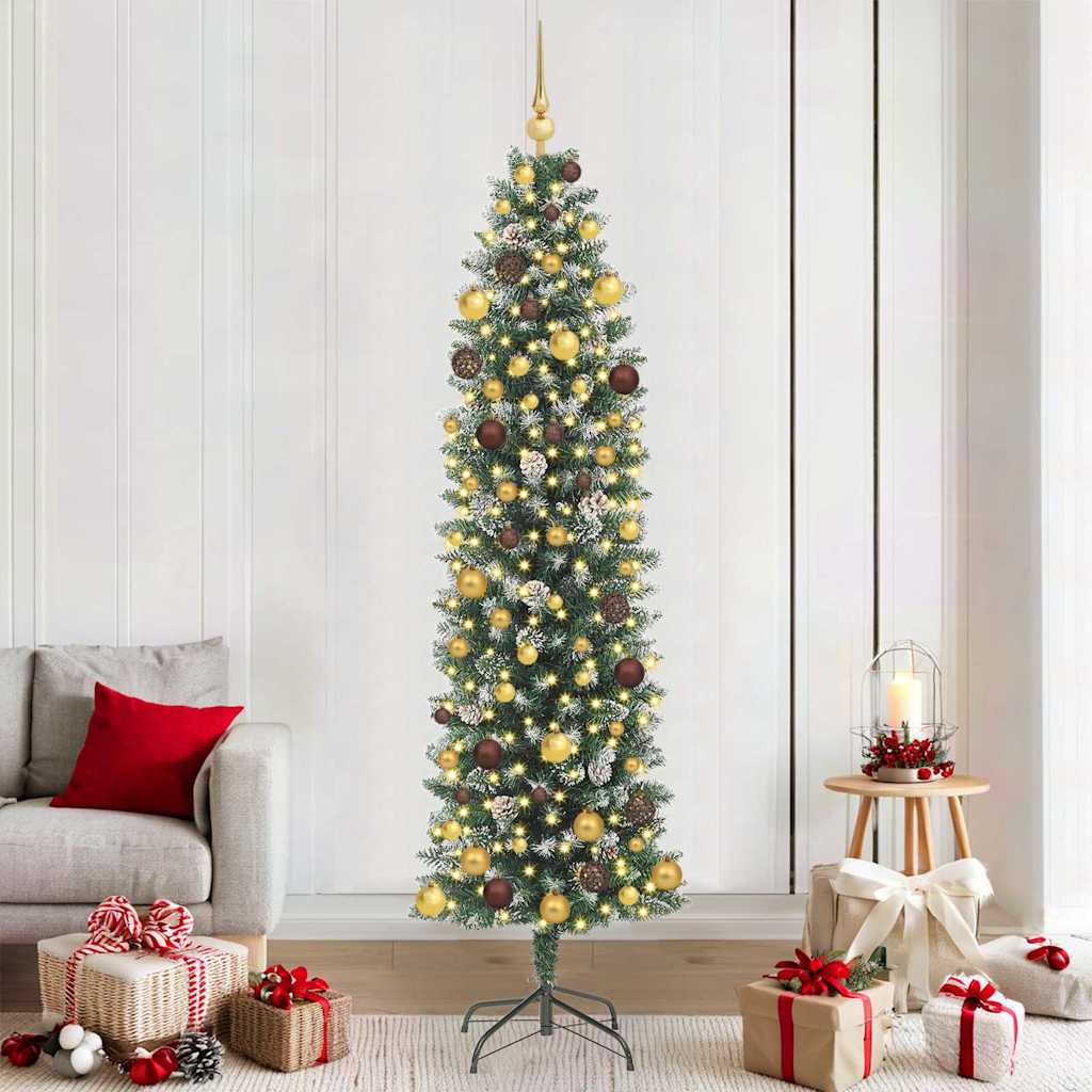 COSMER Artificial Slim Christmas Tree with 300 LEDs Green 210 cm - All Things Good