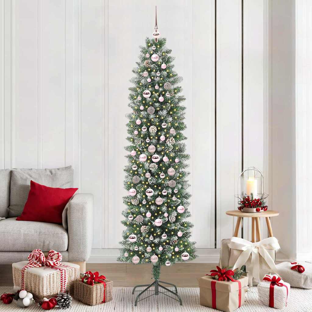 COSMER Artificial Slim Christmas Tree Green and white 210 cm - Design Hut