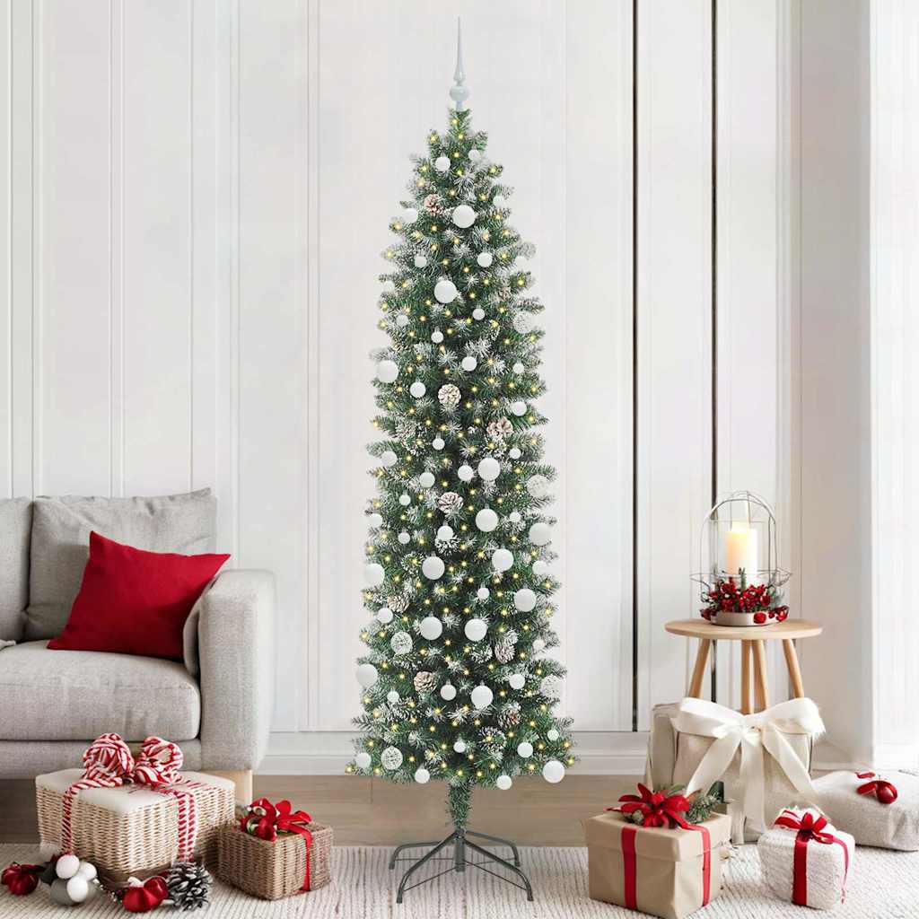 COSMER Artificial Slim Christmas Tree Green and white 210 cm - Direct Imports