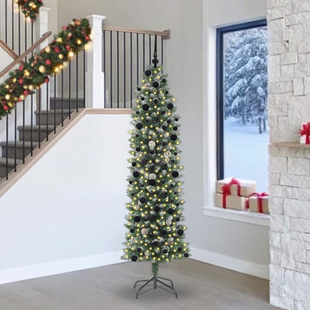 COSMER Artificial Slim Christmas Tree Green and white 240 cm - Tyrell & Tyrell