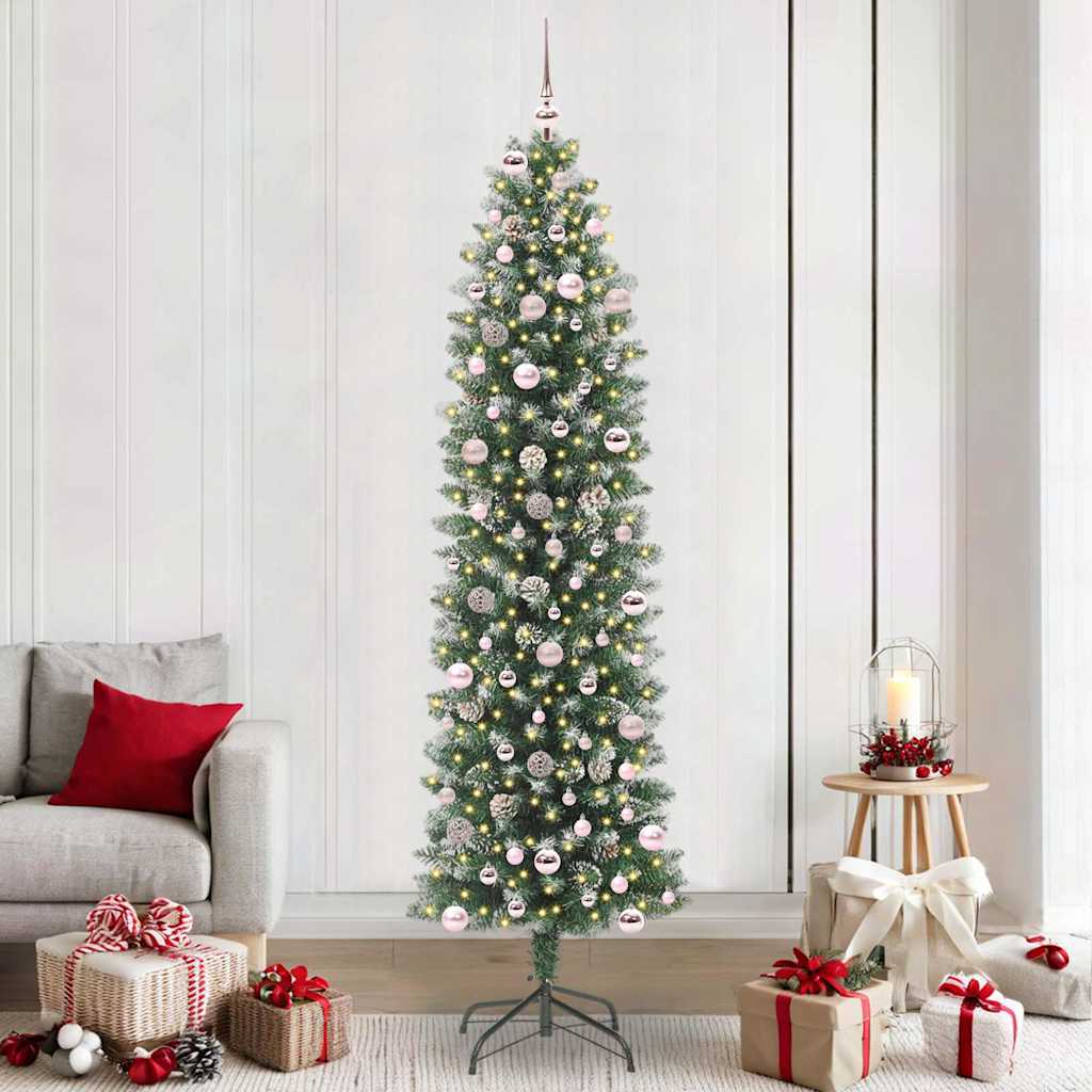 COSMER Artificial Slim Christmas Tree Green and white 240 cm - Unbeatable Bargains