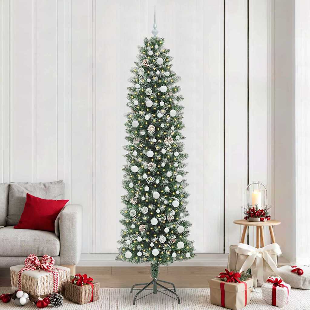 COSMER Artificial Slim Christmas Tree Green and white 240 cm - All Things Good