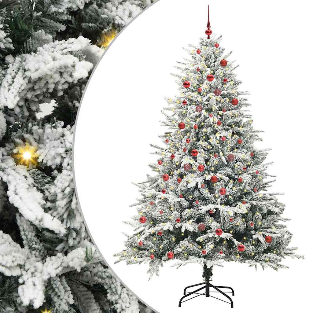 FELWIN Artificial Pre-lit Christmas Tree with Ball Set Green 210 cm - The Home Maker