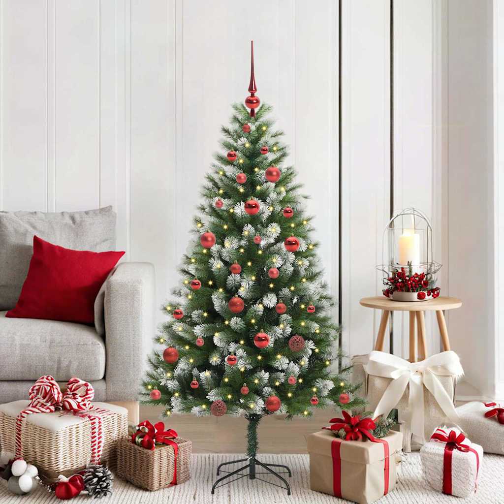 FELWIN Artificial Hinged Christmas Tree with Flocked Snow 150 cm - Discount Dealers