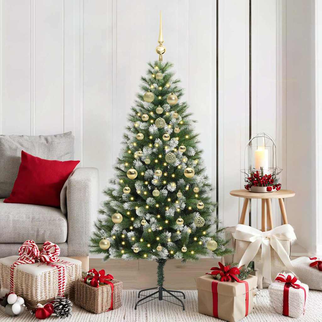 FELWIN Artificial Hinged Christmas Tree with Flocked Snow 150 cm - R and M Furniture