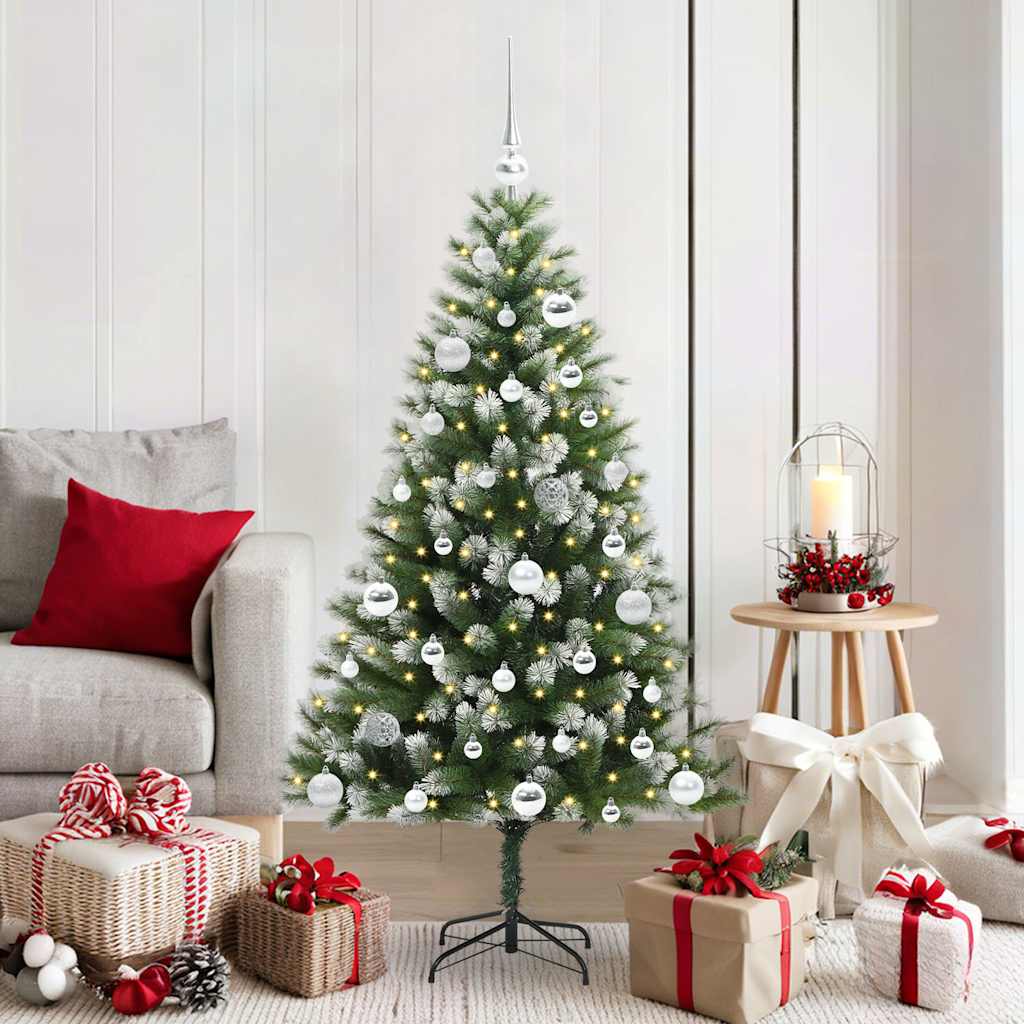 FELWIN Artificial Hinged Christmas Tree with Flocked Snow 150 cm - Sid & Sam