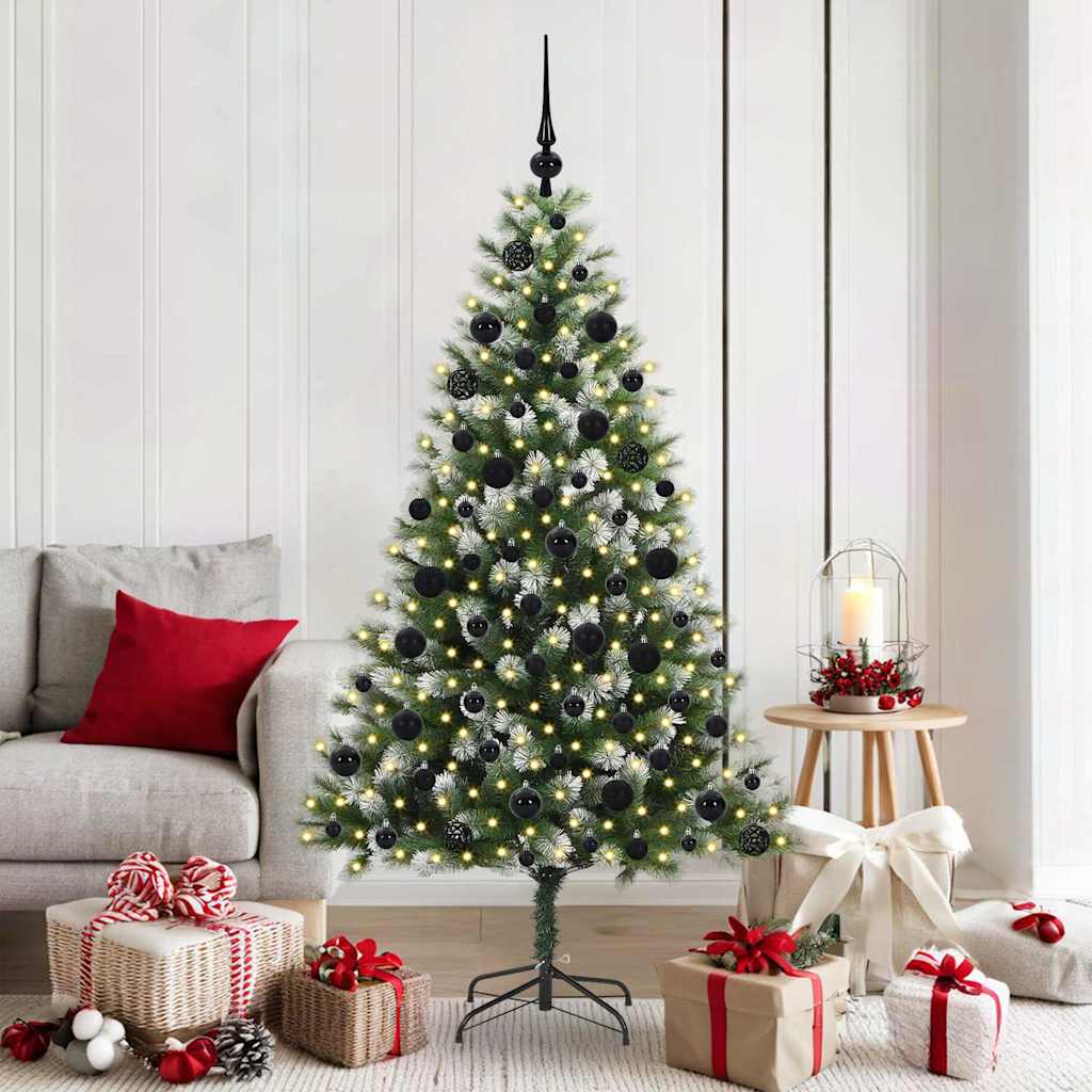 FELWIN Artificial Hinged Christmas Tree with Flocked Snow 180 cm - All Things Good