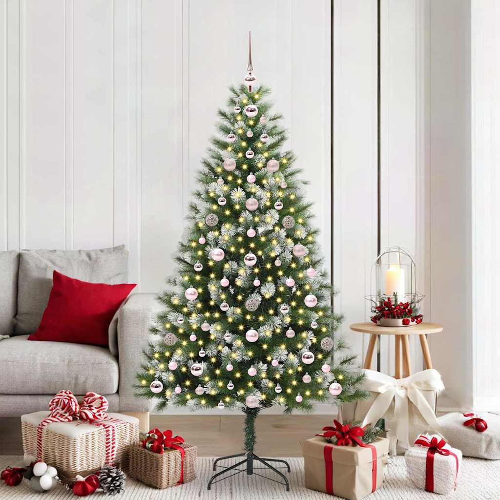 FELWIN Artificial Hinged Christmas Tree with Flocked Snow 180 cm - Brittle & Co