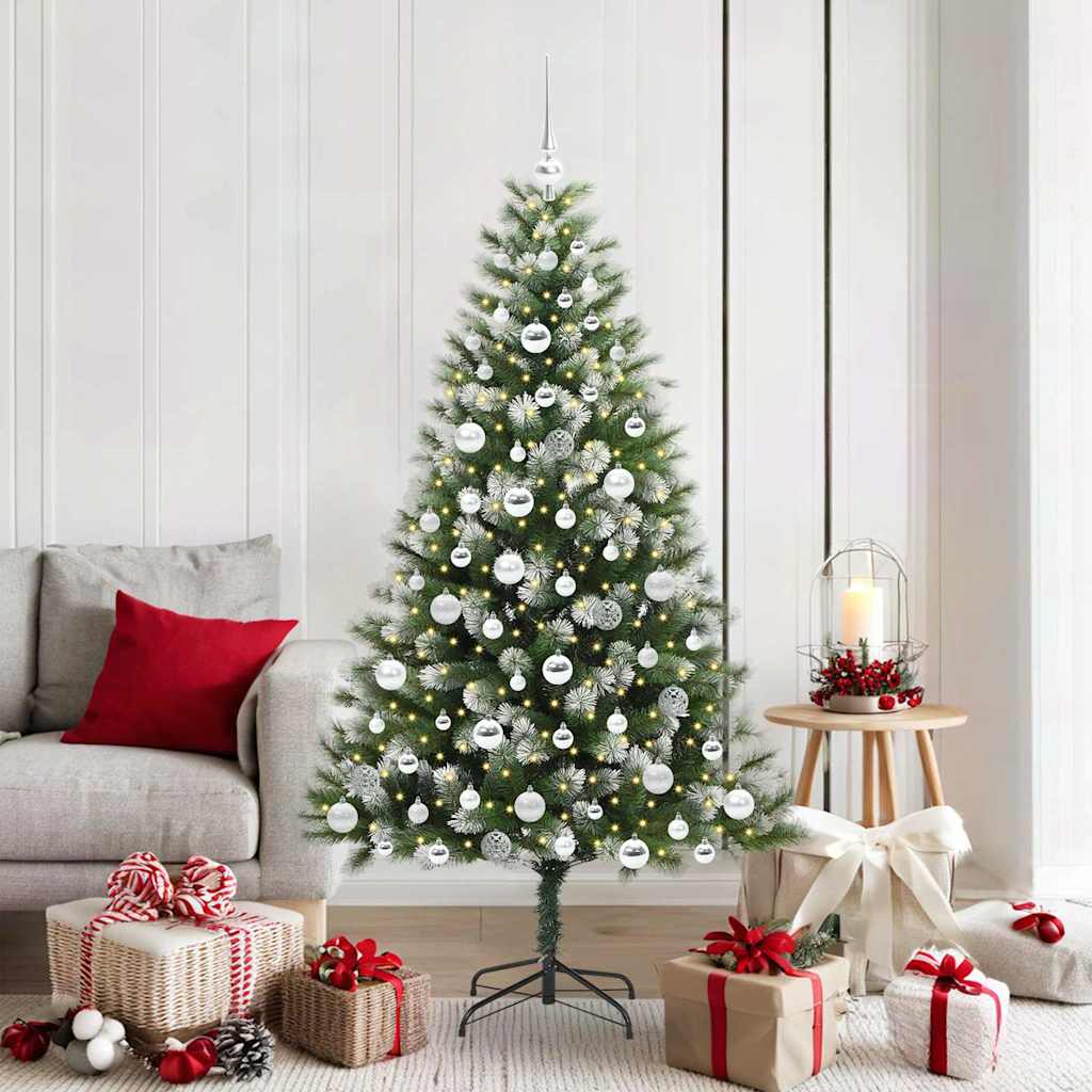 FELWIN Artificial Hinged Christmas Tree with Flocked Snow 180 cm - Decor Base