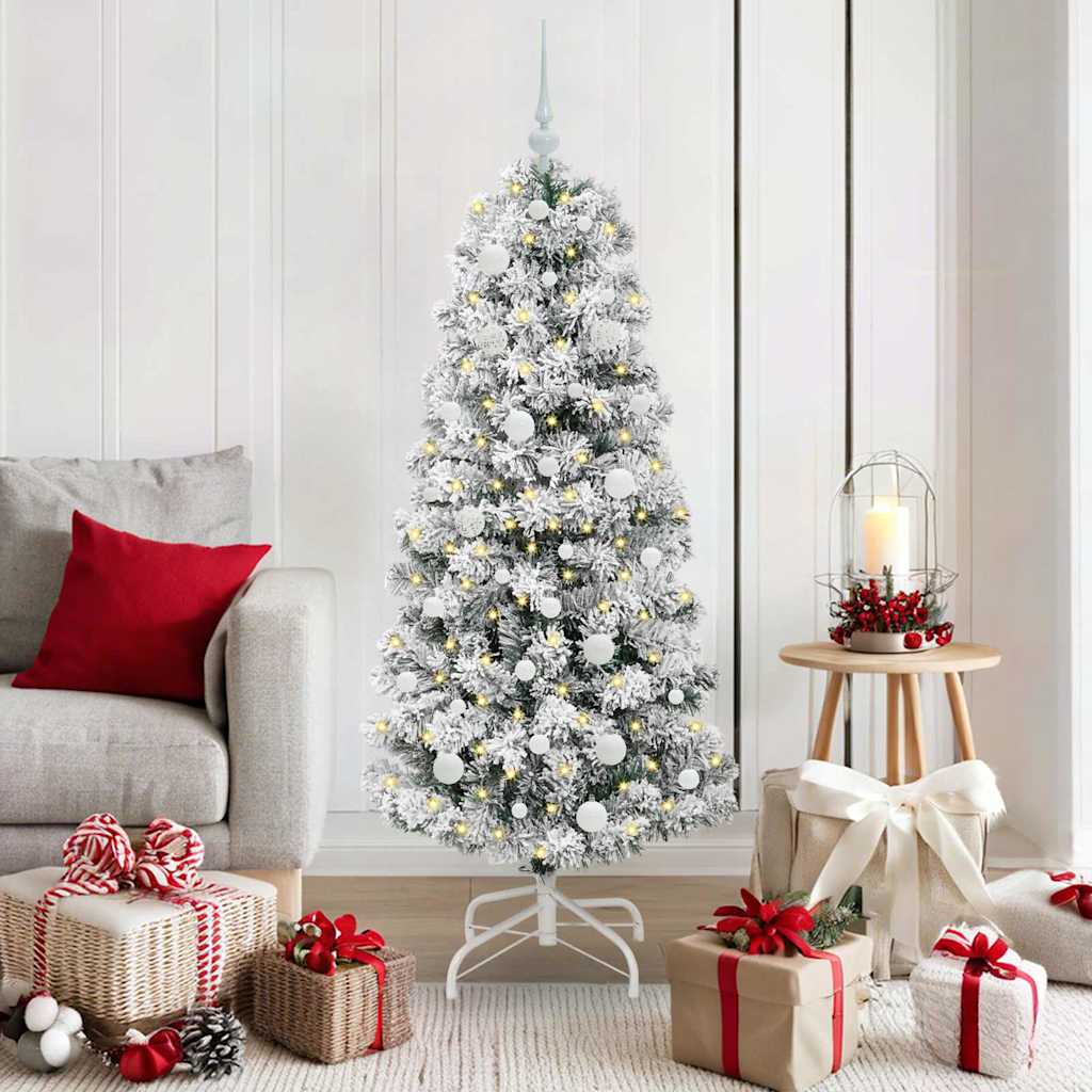 BLINCA Artificial Hinged Christmas Tree Green and white 150 cm - Decor Base