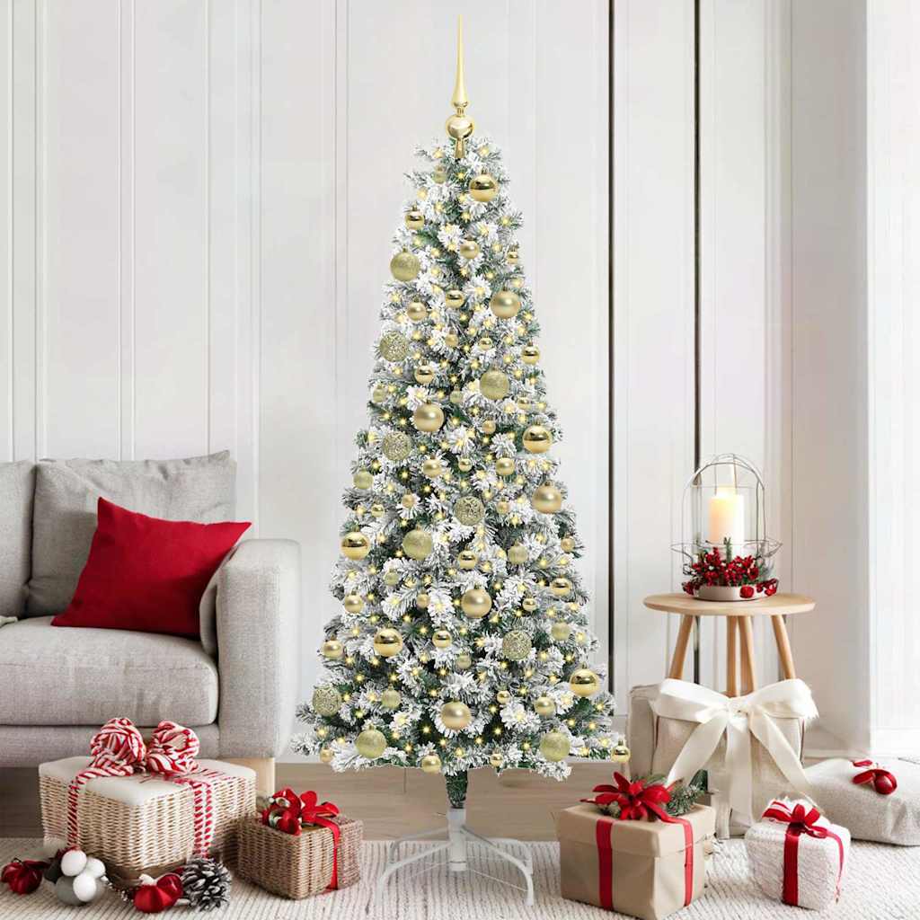 BLINCA Artificial Hinged Christmas Tree Green and white 180 cm - The Home Maker