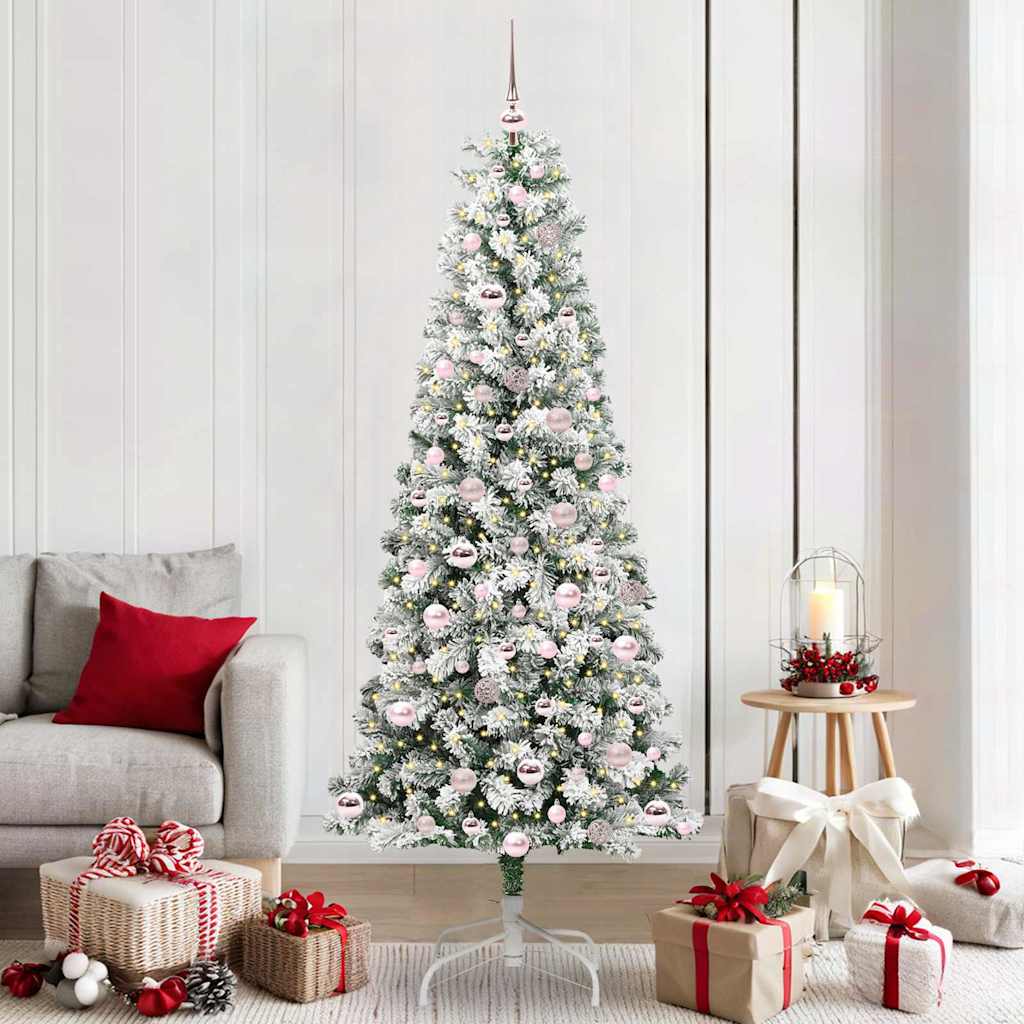 BRILAN Artificial Hinged Christmas Tree Green and white 210 cm - Decor Base