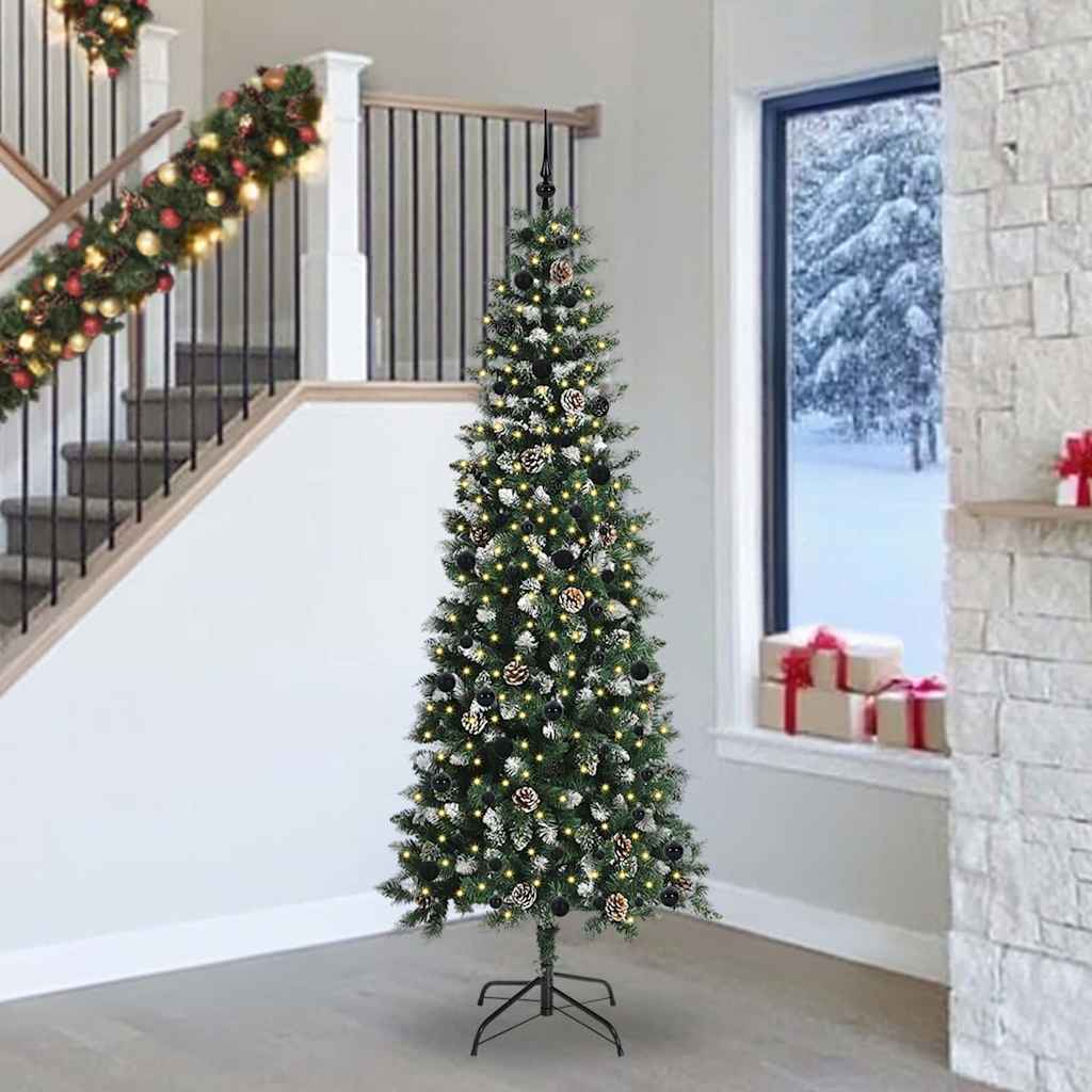 BRINLO Artificial Christmas Tree with 300 LEDs with Stand Green 240 cm - Decor Base