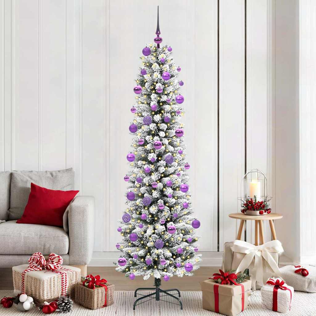 FIRDEN Artificial Christmas Tree with 300 LEDs Green and white 210 cm - Millennium Furniture