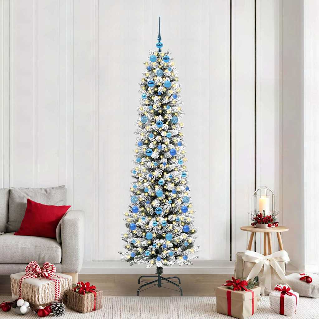 FIRDEN Artificial Christmas Tree with 300 LEDs Green and white 210 cm - R and M Furniture