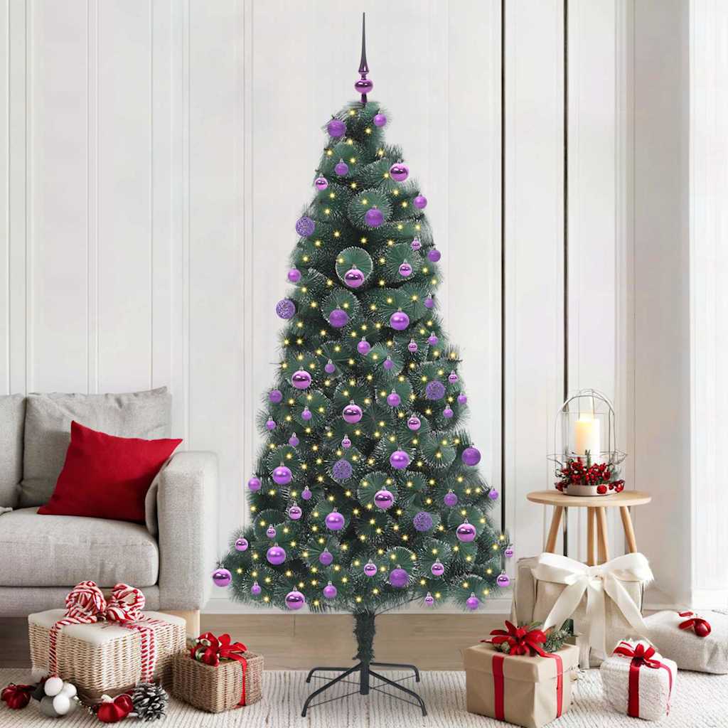 FIRDEN Artificial Pre-lit Christmas Tree with Ball Set Green 210 cm - Design Hut