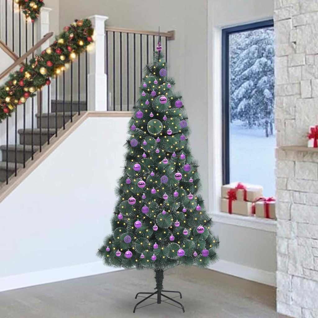 FIRDEN Artificial Pre-lit Christmas Tree with Ball Set Green 240 cm - Unbeatable Bargains