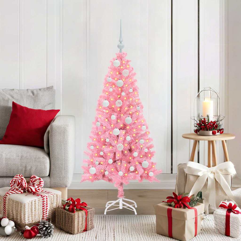 CINDOR Christmas Tree with 150 LEDs with Stand Pink 120 cm PVC - Charlotte Dunes