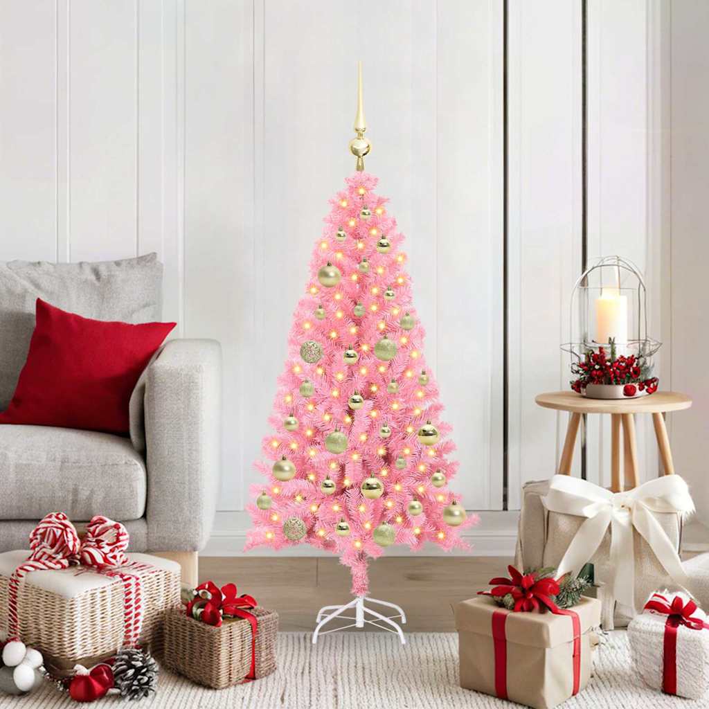 CINDOR Christmas Tree with 150 LEDs with Stand Pink 120 cm PVC - Decor Base